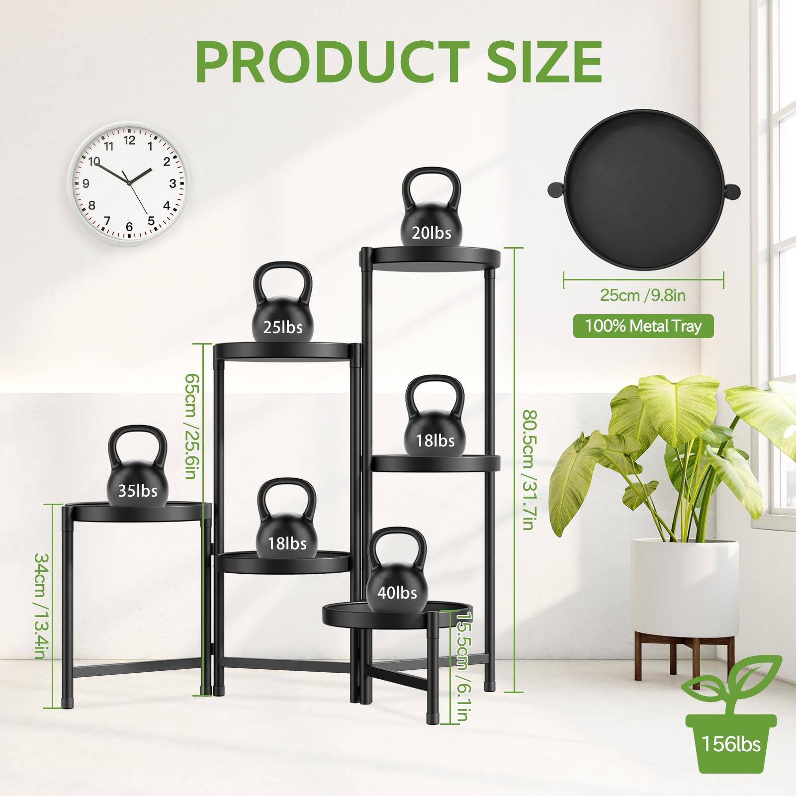 iDavosic.ly 2 Pack Black Foldable Plant Stand Indoor Outdoor, 6 Tier Large Corner Flower Pot Holders and 5 Layer Metal Plastic Tall Orchid Display Rack for Window Porch Garden Balcony Patio