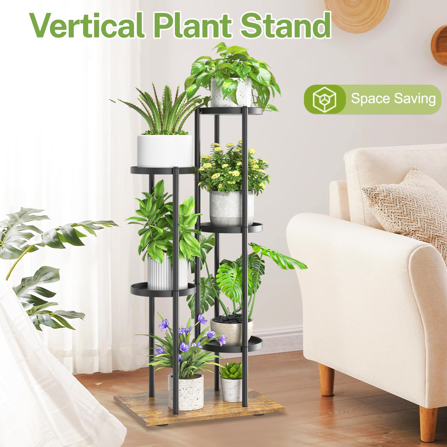 iDavosic.ly Plant Stand for Indoor Outdoor Set of 2, 6 Tier Large Metal Folding Flower Display Holder Shelf and 5 Layer Tall Corner Orchid Rack for House Patio Balcony Garden Living Room Porch, Black