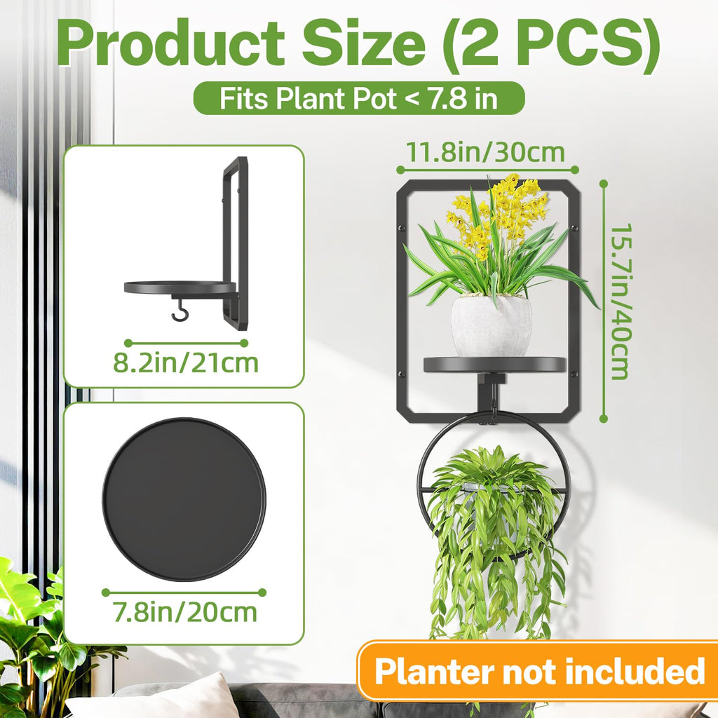 iDavosic.ly Wall Plant Picture Frame Holder Set of 3, Metal Stand with Hooks Trays, Floating Display Decor for Indoor Outdoor, Space Saving, Easy to Assemble (Pots/Chains/Plants Not Included)