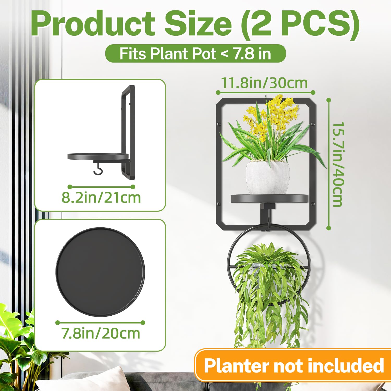 iDavosic.ly Wall Plant Picture Frame Holder Set of 3, Metal Stand with Hooks Trays, Floating Display Decor for Indoor Outdoor, Space Saving, Easy to Assemble (Pots/Chains/Plants Not Included)