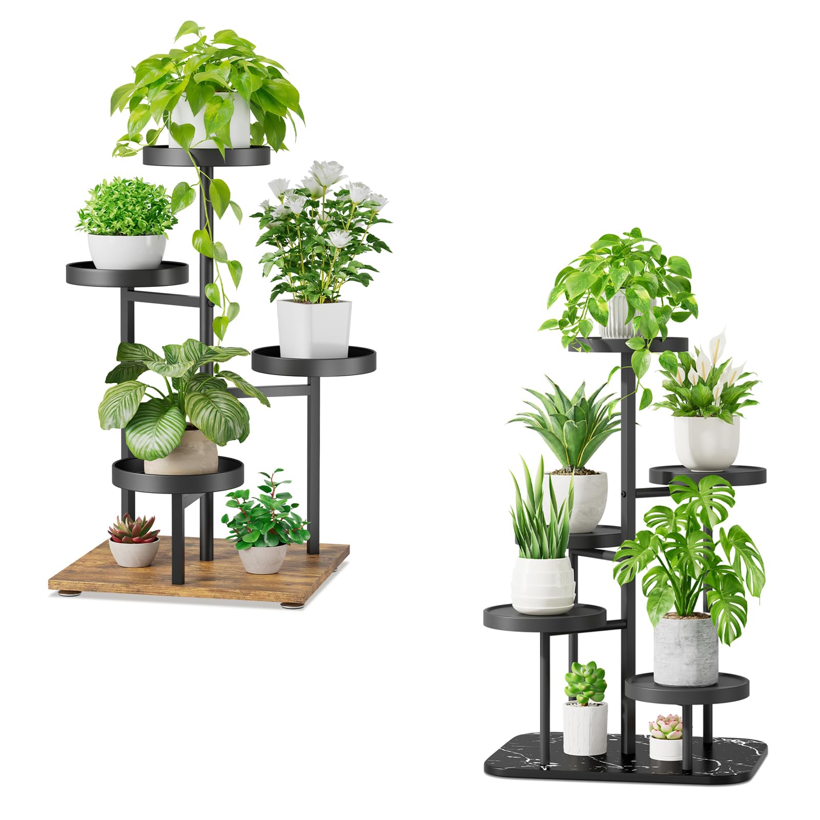 iDavosic.ly Plant Stand for Indoor Outdoor 2 Pack, 4 Tier Corner Flower Holder Shelf and 5 Layer Metal Plastic Tall Orchid Pot Display Rack for Patio Porch Garden Balcony Living Room, Black
