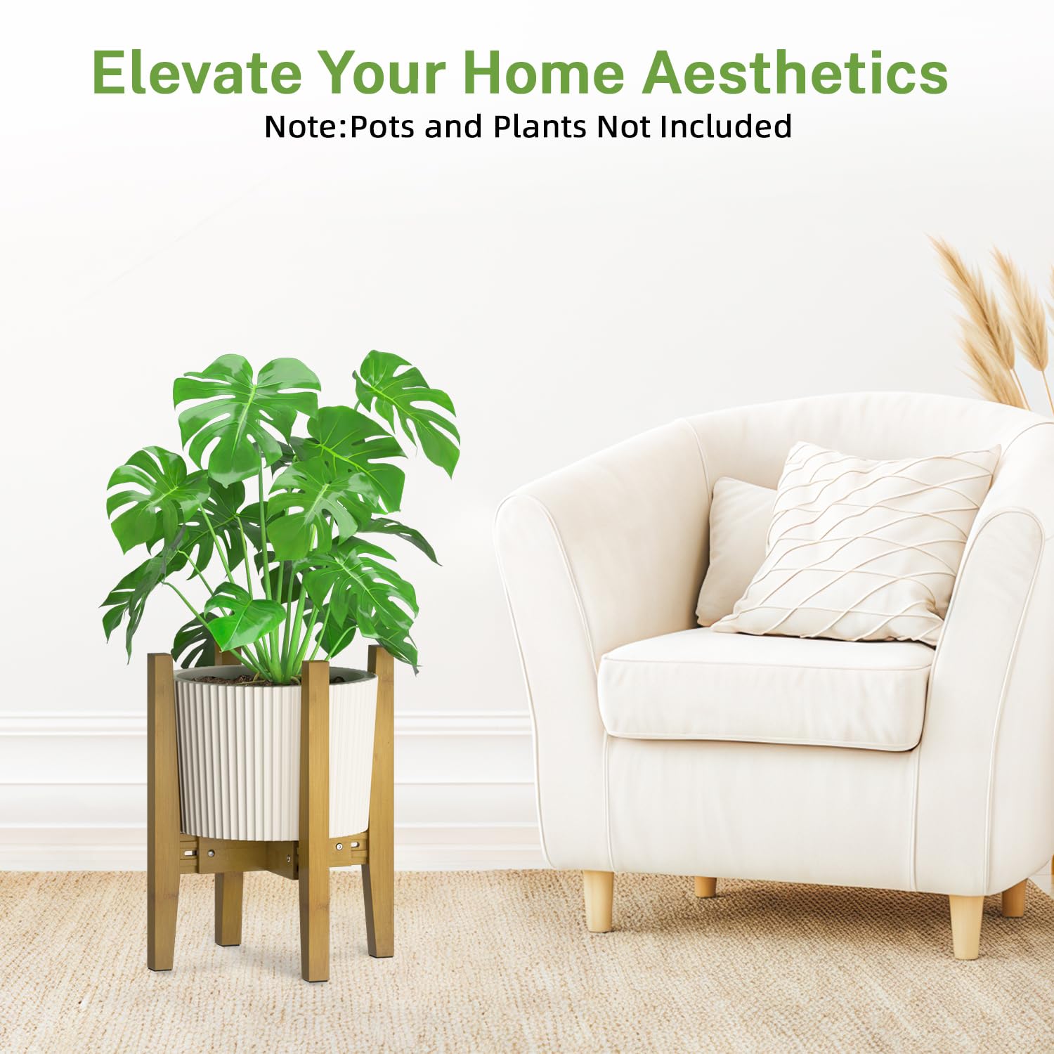 iDavosic.ly Adjustable Plant Pot Stand Indoor Outdoor Set of 2, Stable Plant Holder, Fit 8 to 12 Inch Large Heavy Duty Planter (Not Included) | for Balcony, Living Room, Porch, Brown & Black