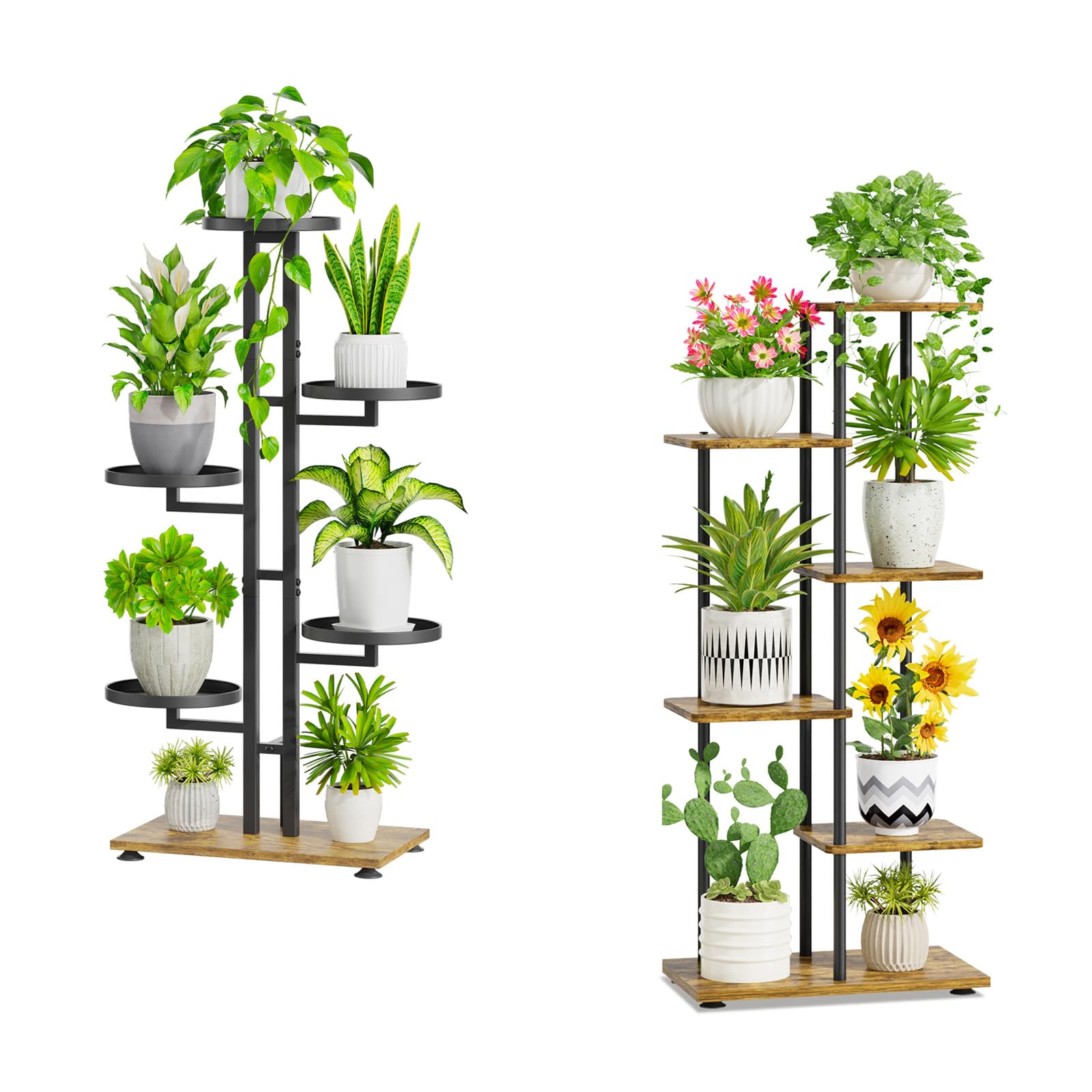 iDavosic.ly Plant Stand Indoor Outdoor Set of 2，6 Tier Tiered Corner Multiple Flower Pot Holder Shelf and 5 Layer Tall Orchid Display Rack for Patio Porch Living Room Balcony