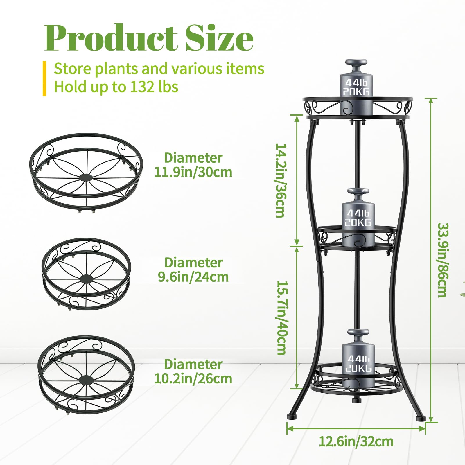 iDavosic.ly Plant Stand for Indoor Outdoor 2 Pack, 3 Tier Wrought Iron Vertical Flower Holder Shelf and 4 Layer Metal Pot Display Rack for Patio Porch Garden Living Room, Black