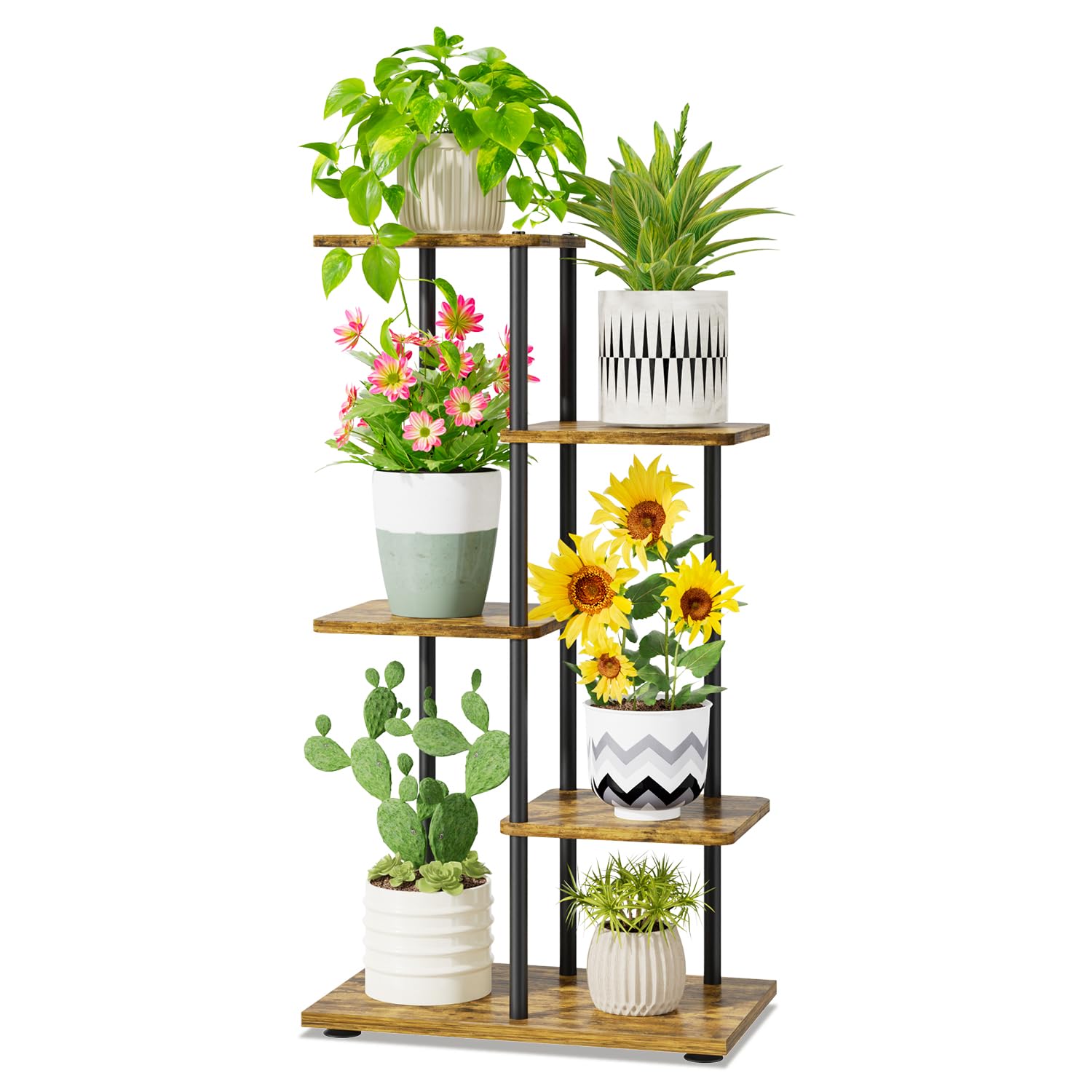iDavosic.ly Plant Stand Indoor Outdoor Set of 2，4 Tiered Corner Flower Holder Shelf and 4 Layer Metal Wood Multiple Orchid Display Rack for Patio Porch Living Room Balcony Outdoor