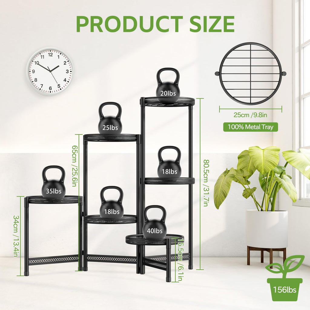 iDavosic.ly Metal Plant Stand for Indoor Outdoor Set of 2, 6 Tier Large Foldable Iron Carving Flower Pot Holder Shelf and 3 Layer Tall Vertical Display Rack for Patio Porch Living Room Garden, Black