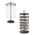 iDavosic.ly 1 Tier Metal Rotating Necklace Holder Organizer and 5 Layer Plastic Adjustable Earring Display Stand Rack, Extra Tall Bracelet Keychain Spinning Tree Tower for Women, Black