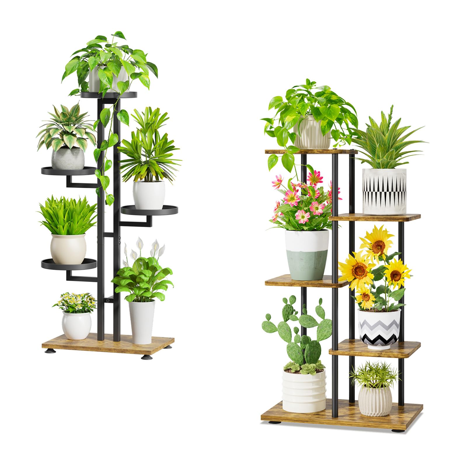 iDavosic.ly Plant Stand Indoor Outdoor Set of 2，5 Tier Tiered Corner Multiple Flower Pot Holder Shelf and 4 Layer Tall Orchid Display Rack for Patio Porch Living Room Balcony