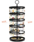 iDavosic.ly 5 Tier Rotating Earring Holder Organizer with Metal Tray, Adjustable Plastic Dangle Display Stands Tree with 285 Grooves, Large Hoop Storage Rack Tower, Black
