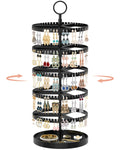 iDavosic.ly 5 Tier Rotating Earring Holder Organizer with Metal Tray, Adjustable Plastic Dangle Display Stands Tree with 285 Grooves, Large Hoop Storage Rack Tower, Black