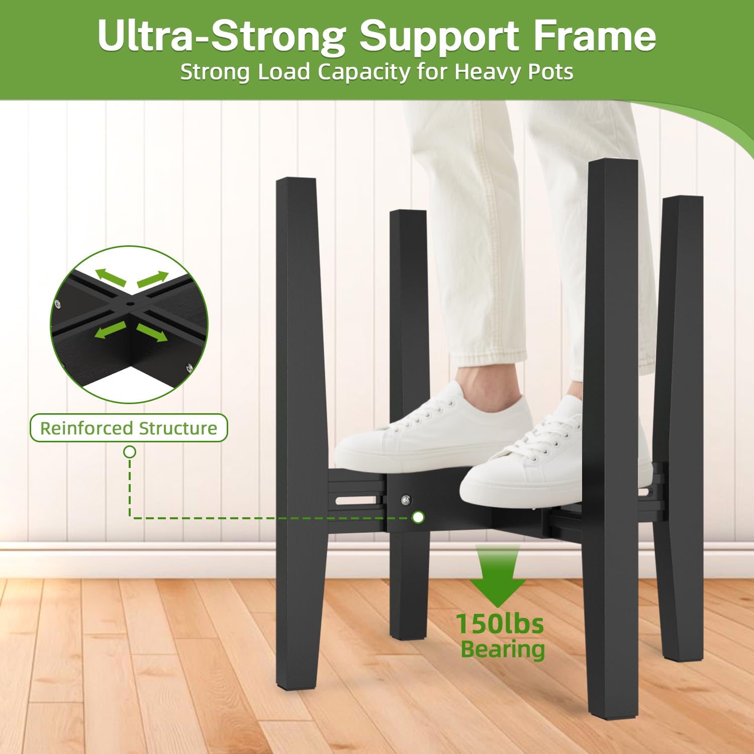 iDavosic.ly Adjustable Plant Pot Stand Indoor Outdoor Set of 2, Stable Plant Holder, Fit 8 to 12 Inch Large Heavy Duty Planter (Not Included) | for Balcony, Living Room, Porch, Black & White