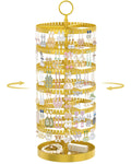 iDavosic.ly 6 Tier Rotating Earring Holder Organizer with Metal Tray, Adjustable Plastic Dangle Display Stands Tree with 342 Grooves, Large Hoop Storage Rack Tower, Gold