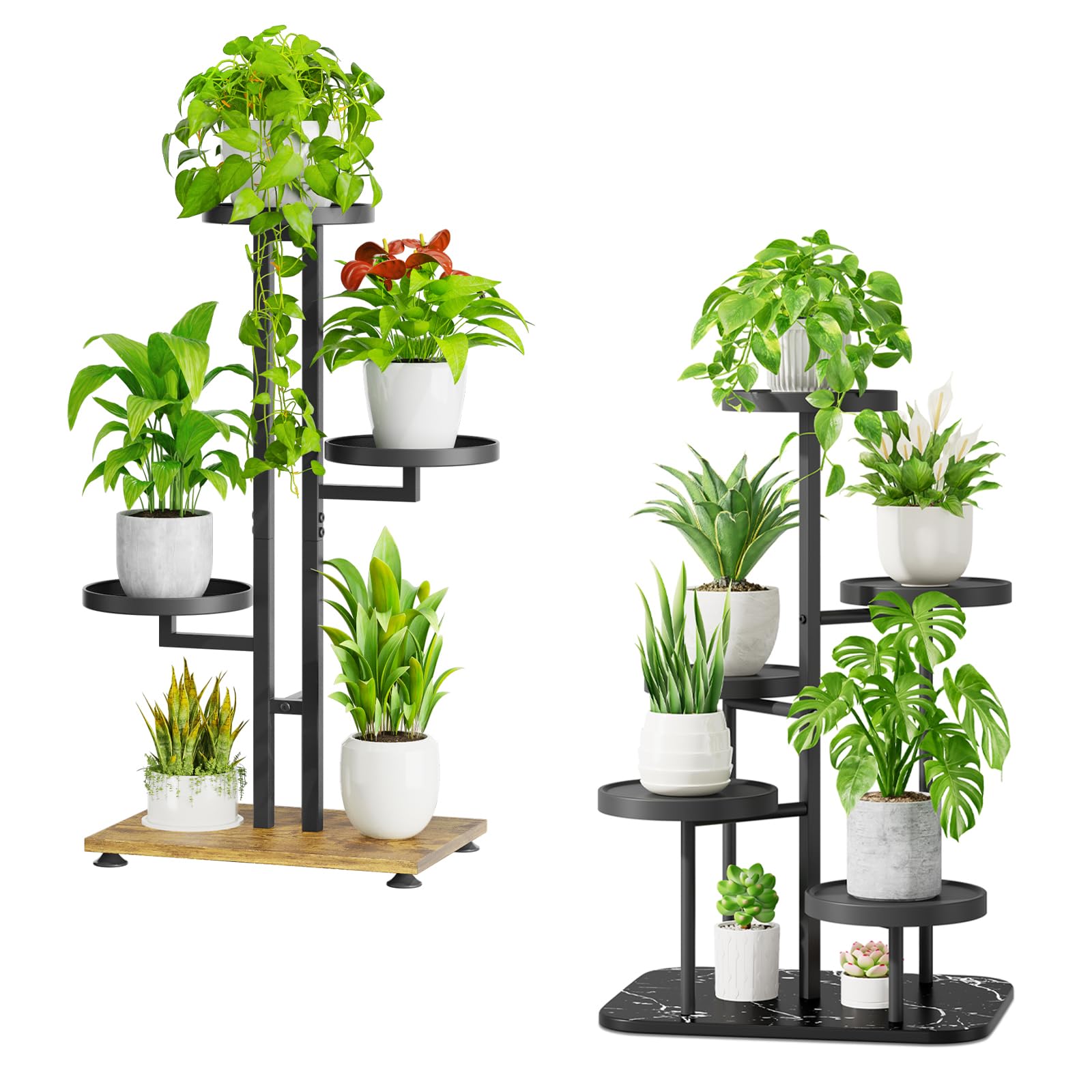 iDavosic.ly Plant Stand for Indoor Outdoor 2 Pack, 4 Tier Tall Flower Pot Holder Shelf and 5 Layer Metal Plastic Corner Orchid Display Rack for House Patio Porch Garden Balcony Office Living Room