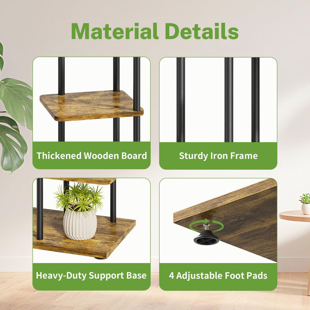 iDavosic.ly 3 Tier Plant Stand Indoor Outdoor Set of 2, 34 Inch Vertical Wrought Iron Flower Pot Holder Shelf and Metal Wood Corner Tall Orchid Display Rack for Patio Porch Living Room Balcont, Black