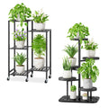 iDavosic.ly 5 Tier Plant Stand for Indoor Outdoor 2 Pack, Flower Holder Shelf with Wheels and Metal Plastic Tall Orchid Display Rack for Patio Porch Living Room Garden Balcony, Black
