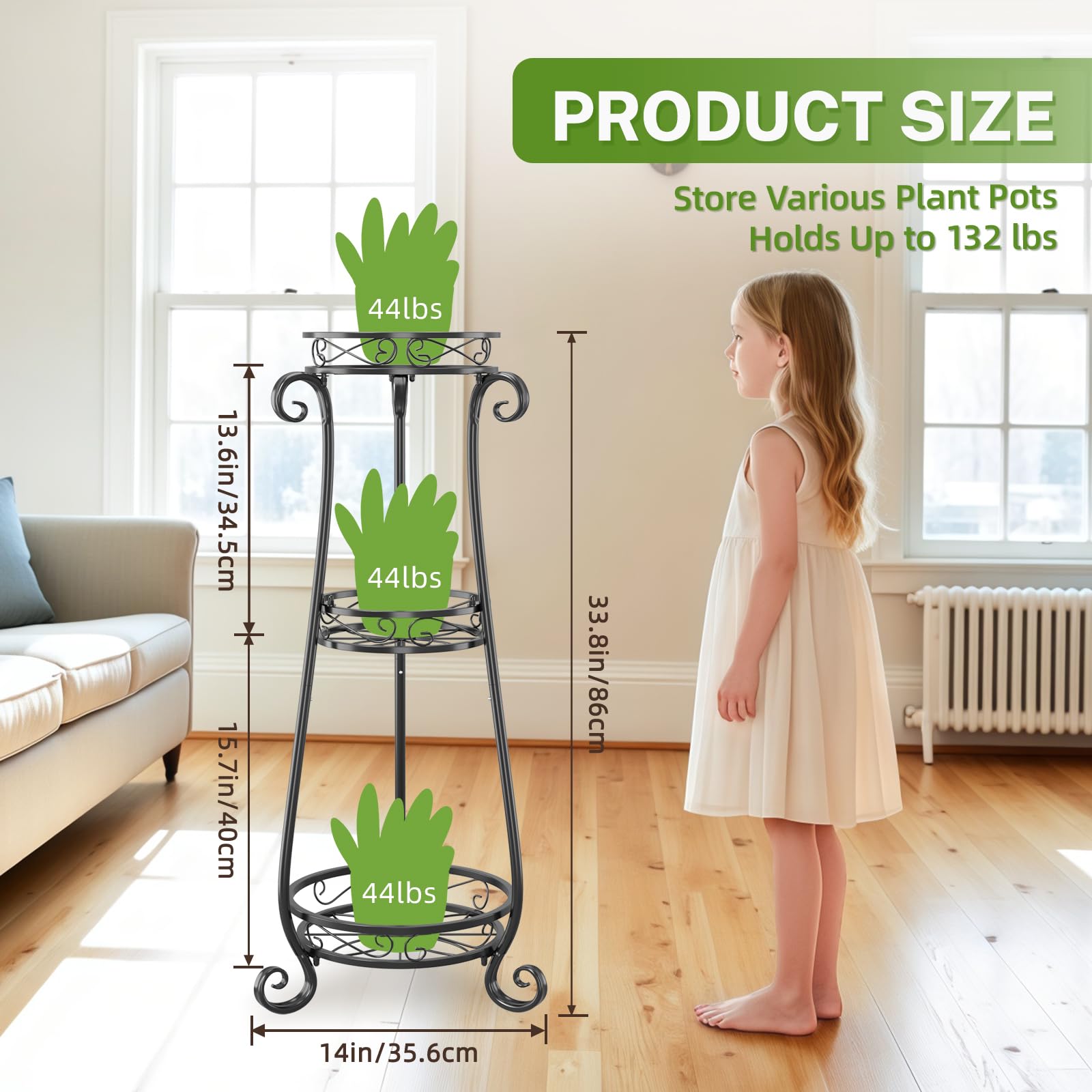 iDavosic.ly Metal Plant Stand for Indoor Outdoor Set of 2, 7 Tier Large Corner Folding Flower Pot Holder Shelf and 3 Layer Tall Vertical Display Rack for Patio Porch Living Room Garden, Black