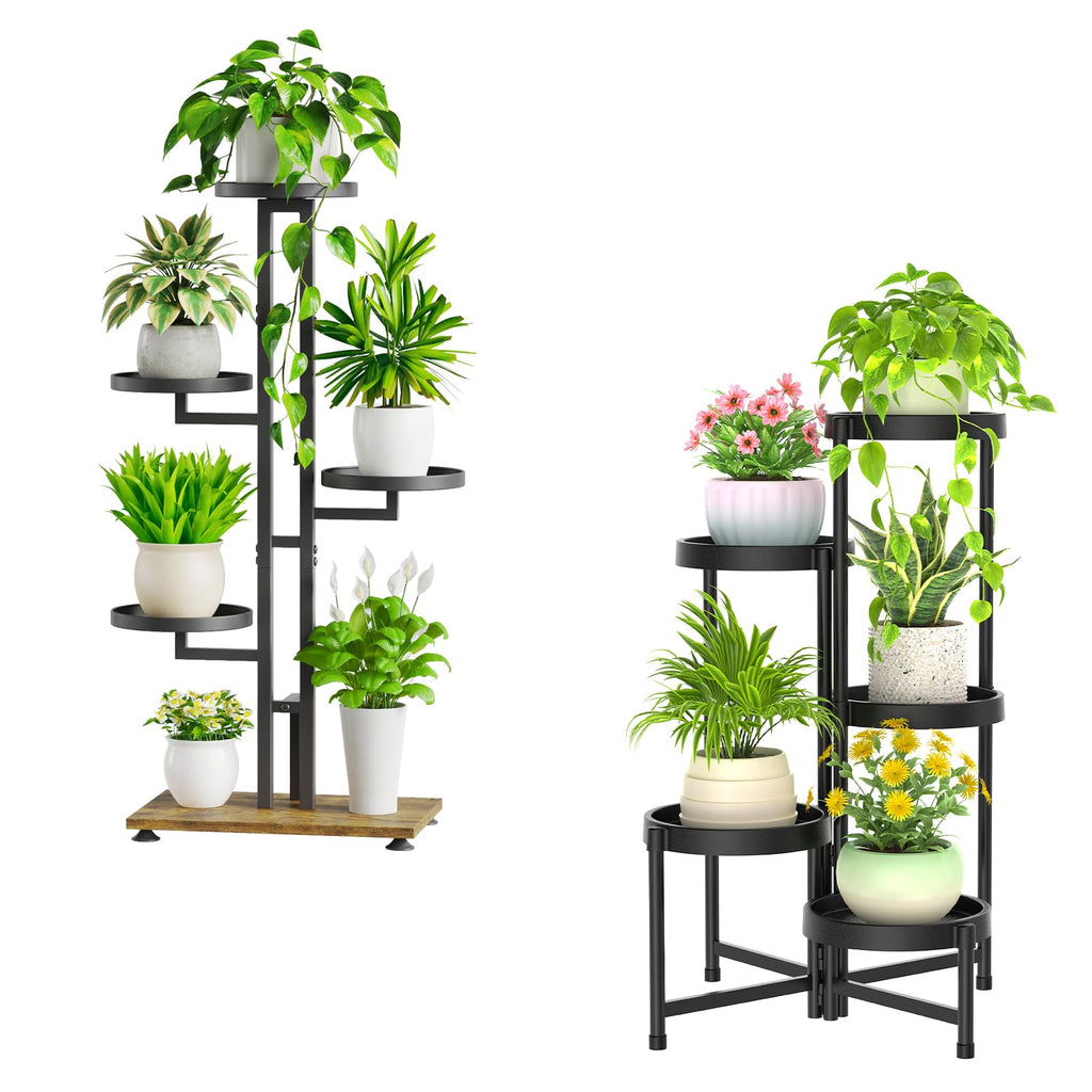 iDavosic.ly 2 Pack Black 5 Tier Plant Stand Indoor Outdoor, Tall Corner Shelf and Foldable Metal Plastic Flower Pot Display Holder Rack for Patio Living Room Garden Balcony Bedroom