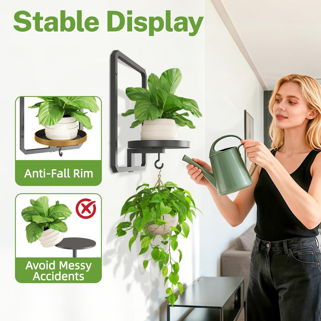iDavosic.ly Wall Plant Picture Frame Holder Set of 3, Metal Stand with Hooks Trays, Floating Display Decor for Indoor Outdoor, Space Saving, Easy to Assemble (Pots/Chains/Plants Not Included)