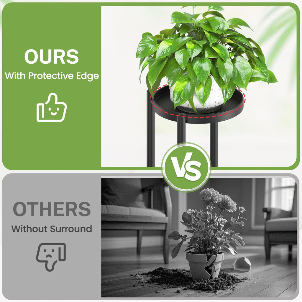 iDavosic.ly 3 Tier Plant Stand Indoor Outdoor Set of 2, Metal Wood Corner Flower Pot Holder Shelf and 25 Inch Tall Orchid Display Rack for Patio Porch Living Room Balcony, Modern Black & Rustic Brown