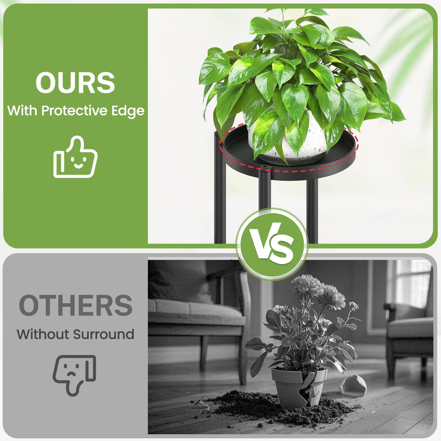 iDavosic.ly 3 Tier Plant Stand Indoor Outdoor Set of 2, Metal Wood Corner Flower Pot Holder Shelf and 25 Inch Tall Orchid Display Rack for Patio Porch Living Room Balcony, Modern Black & Rustic Brown