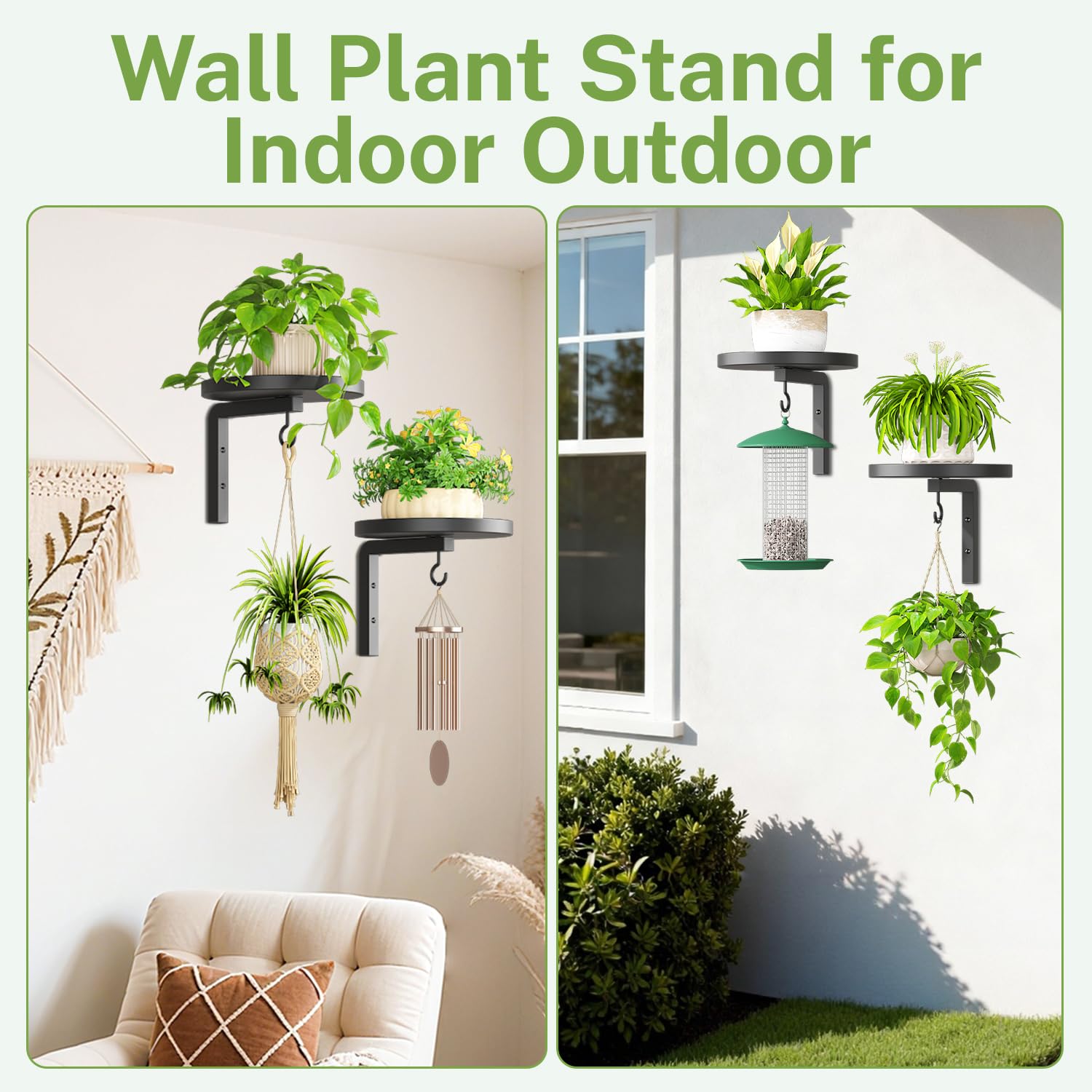 iDavosic.ly Wall Plant Holder 4 Pack, Metal Floating Flower Display Stand for Window Indoor Outdoor, Plant Hanger for Ceiling, Space Saving & Easy to Assemble (Pots/Chains/Plants Not Included), Black