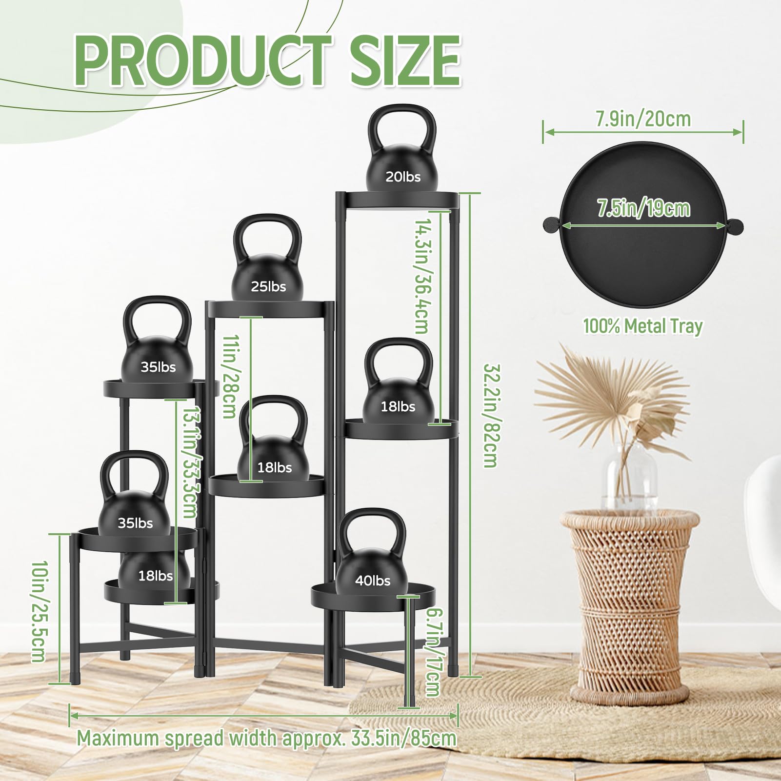 iDavosic.ly 2 Pack Black Foldable Plant Stand Indoor Outdoor, 8 Tier Corner Flower Pot Holders and 5 Layer Metal Plastic Tall Orchid Display Rack for Window Porch Garden Balcony Patio