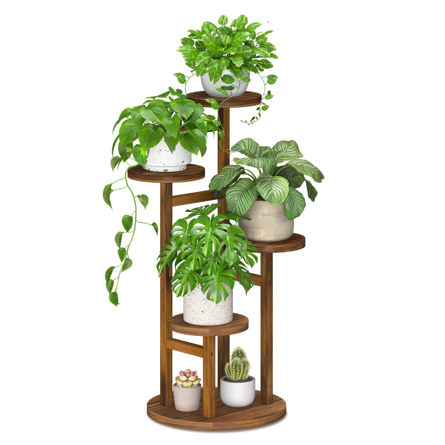iDavosic.ly 4 Tier Plant Stand Indoor, Tiered Corner Wood Multiple Flower Holder Shelf, Tall Orchid Display Rack for Patio Porch Living Room Balcony Outdoor, Brown