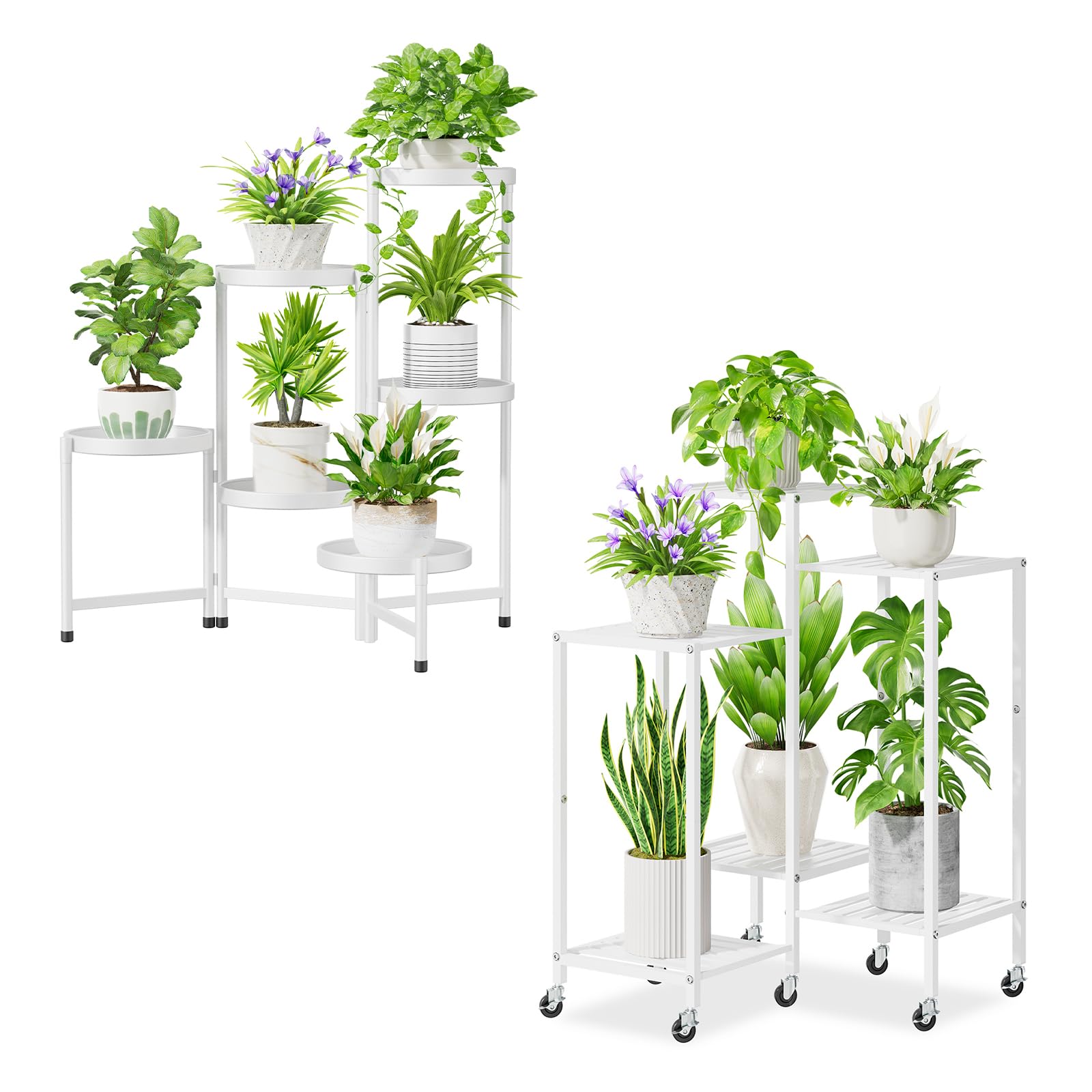 iDavosic.ly 6 Tier Plant Stand for Indoor Outdoor 2 Pack, Folding Large Corner Orchid Pot Display Rack and Metal Tall Flower Holder Shelf with Wheels for Patio Porch Garden Balcony Living Room, Black