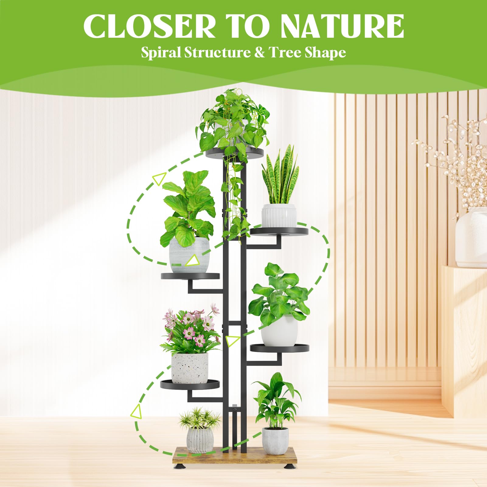 iDavosic.ly 2 Pack Plant Stand Indoor Outdoor, 6 Tier Metal Tall Corner Shelf and 5 Layer Foldable Plastic Flower Pot Display Holder Rack for Patio Living Room Garden Balcony Bedroom, Black