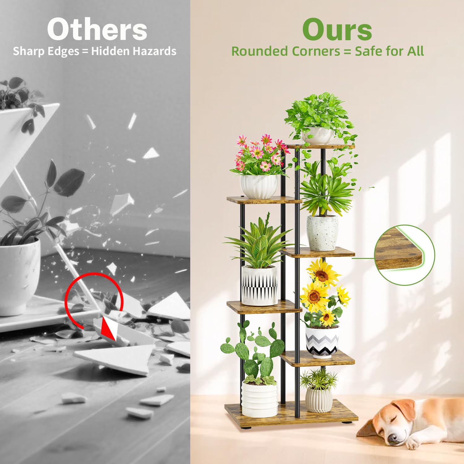 iDavosic.ly Plant Stand Indoor Outdoor Set of 2,5 Tier Metal Flower Holder Shelf with Wheels and 5 Layer Tall Orchid Display Rack for Patio Porch Living Room Balcony Outdoor