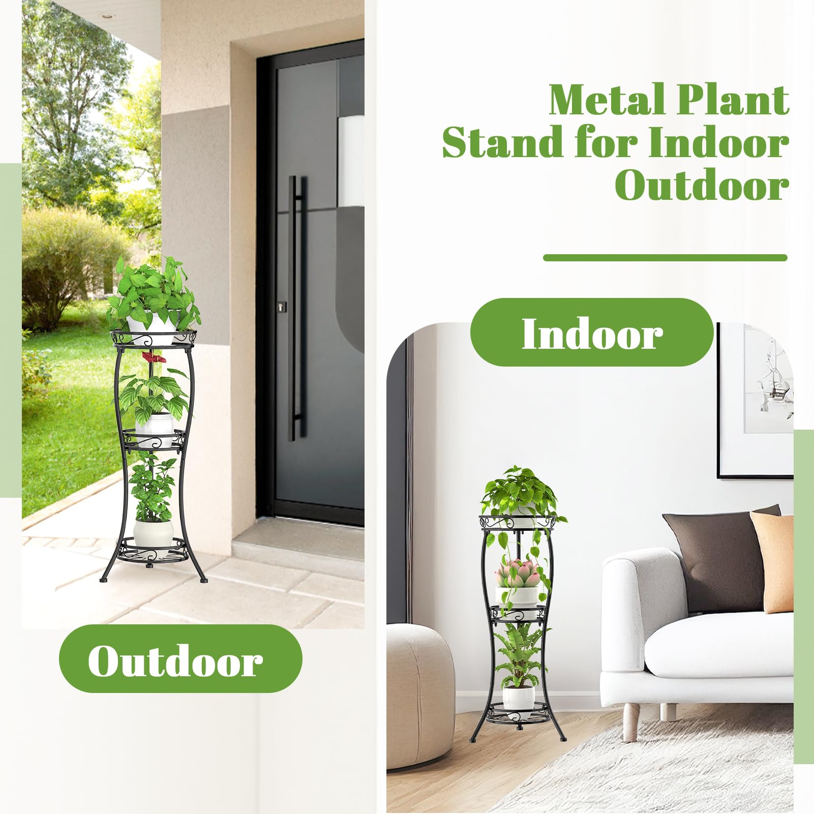 iDavosic.ly Plant Stand for Indoor Outdoor 2 Pack, 3 Tier Wrought Iron Vertical Flower Holder Shelf and 4 Layer Metal Pot Display Rack for Patio Porch Garden Living Room, Black