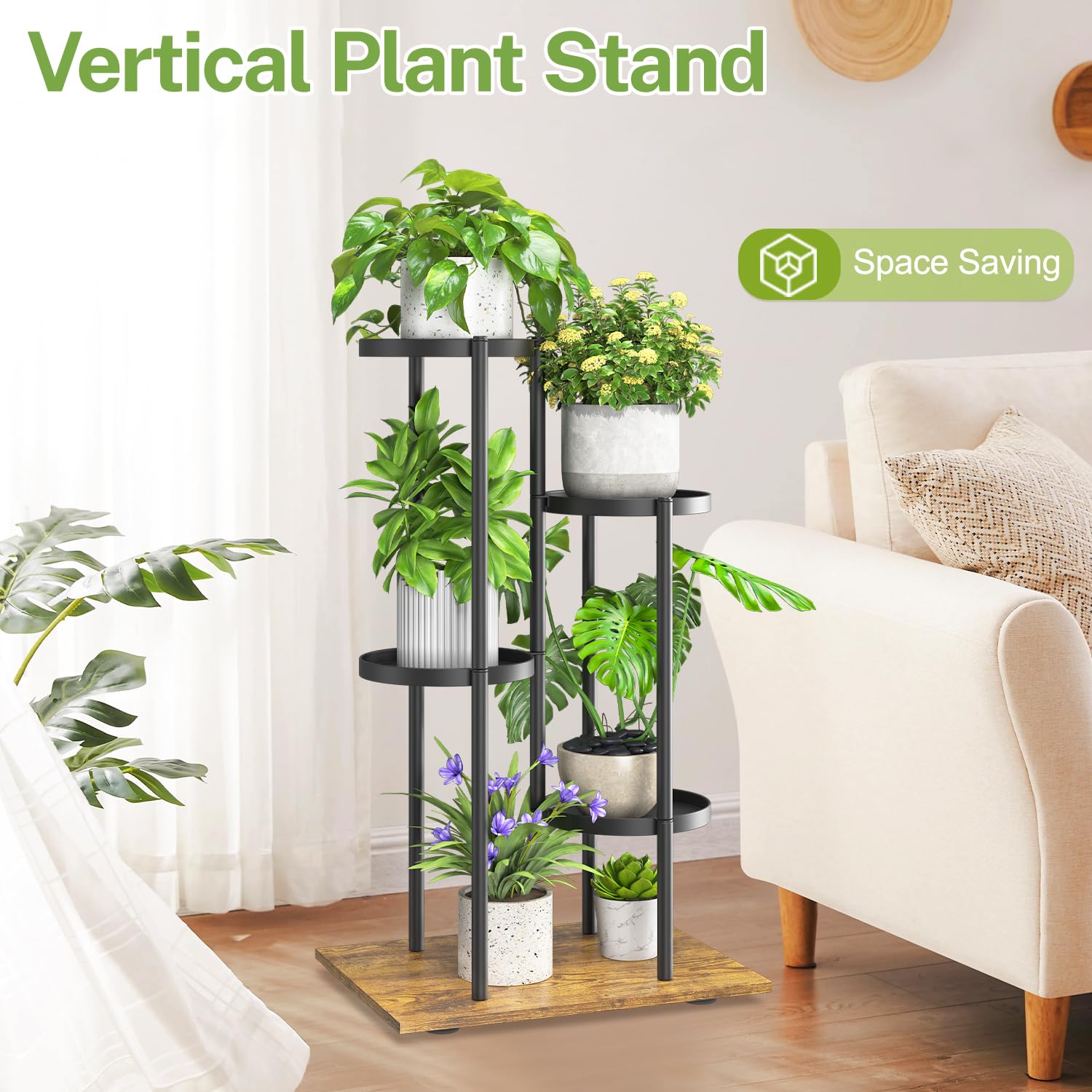 iDavosic.ly 4 Tier Plant Stand for Indoor Outdoor Set of 2, Metal Flower Pot Holder Shelf with Wheels and Tall Corner Orchid Rack for House Patio Balcony Garden Living Room Porch, Black