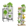 iDavosic.ly Plant Stand Indoor Outdoor Set of 2,5 Tier Metal Flower Holder Shelf with Wheels and 5 Layer Tall Orchid Display Rack for Patio Porch Living Room Balcony Outdoor