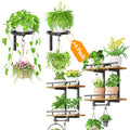 iDavosic.ly Wall Plant Holder Set of 4, 2-Tier Floating Shelf with Hooks for Hanging Plants, Metal Display Stand for Indoor Outdoor Living Room, Space Saving, Black(Pots/Chains/Plants Not Included)