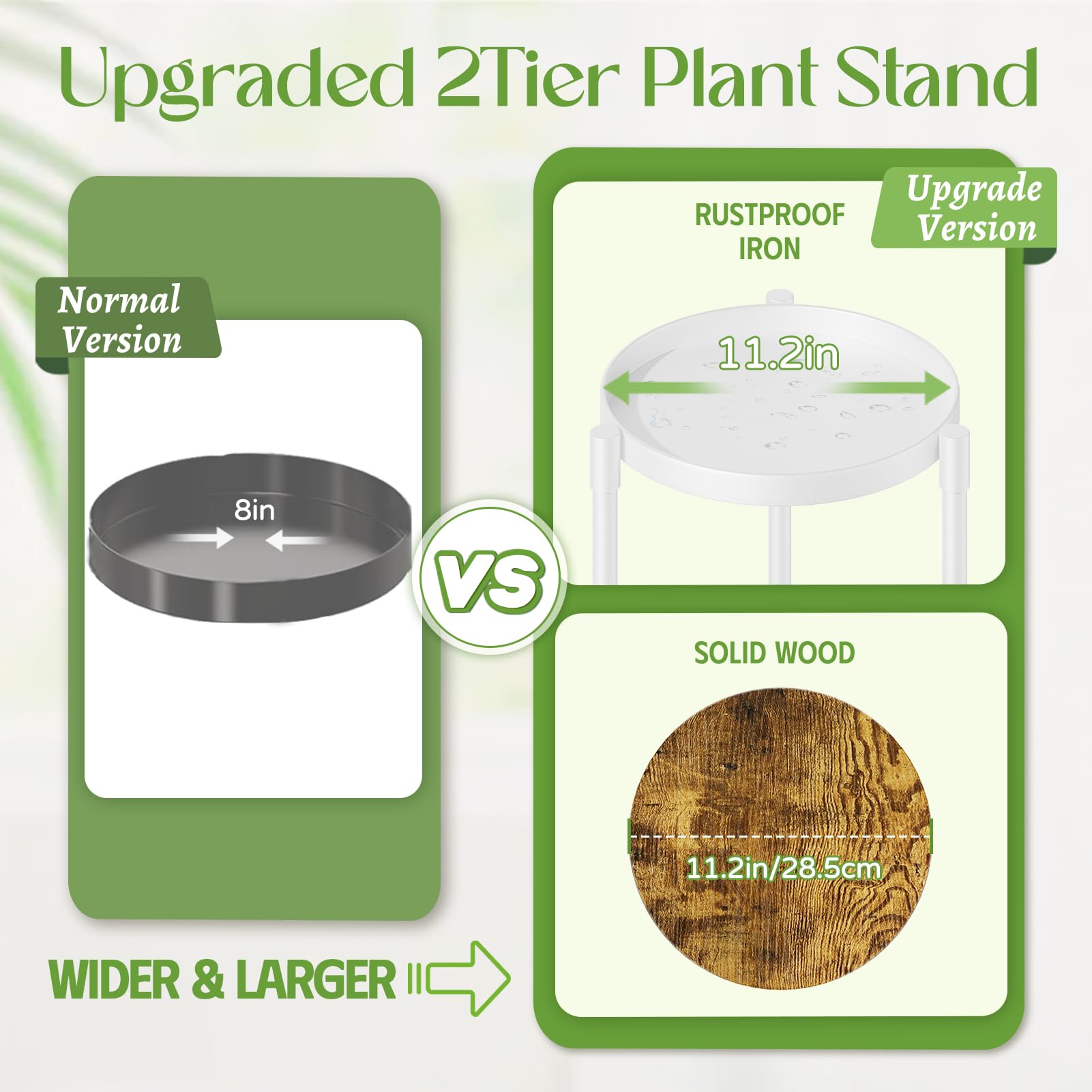 iDavosic.ly Metal Plant Stand Indoor Outdoor Set of 2, 3 Tiered Corner Flower Holder Shelf and 2 Layer Tall Vertical Heavy Duty Display Rack for Patio Porch Living Room, Modern White & Rustic Brown