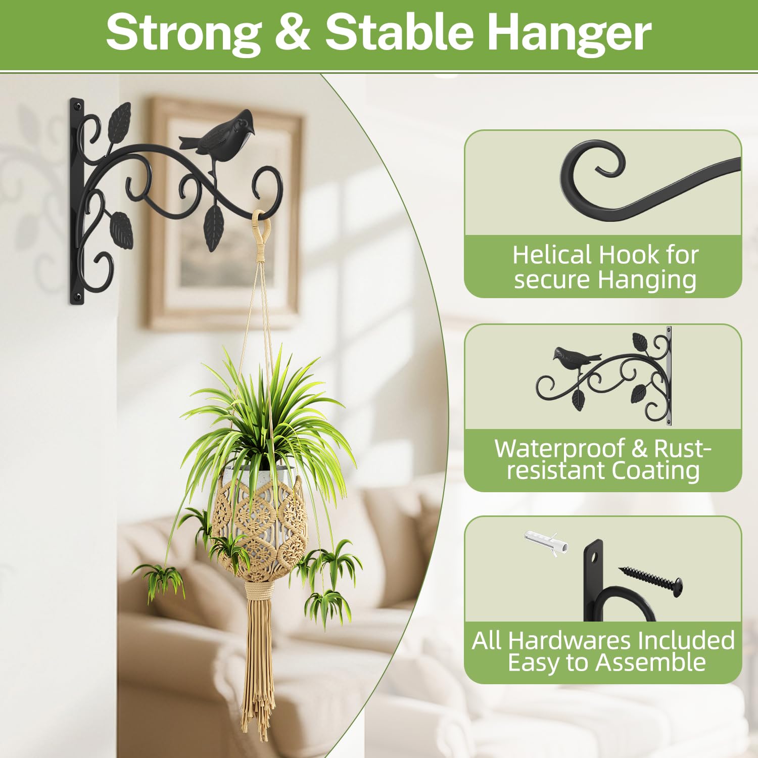 iDavosic.ly Wall Plant Holder Set of 3, 12 Inch Heavy Duty Iron Hooks, Metal Display Stand, Brackets for Hanging Bird Feeders, Indoor Outdoor Garden Patio Decor (Pots/Chains/Plants Not Included)