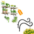 iDavosic.ly Wall Plant Shelves Set of 4, Indoor Outdoor Heavy Duty Hooks, Metal Wall Mounted 2-Tier Display Haing Brackets for Living Room, Bedroom, Garden Patio (Pots/Chains/Plants Not Included)