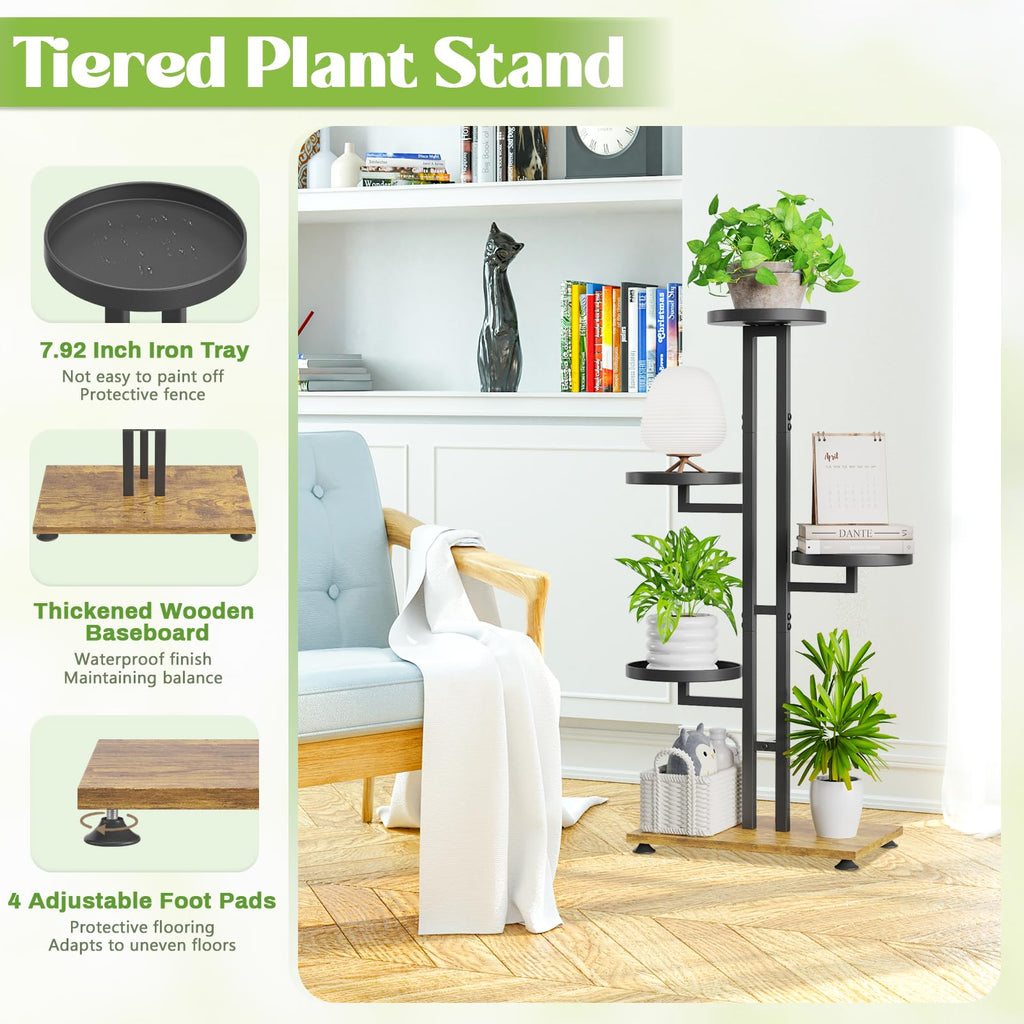 iDavosic.ly 2 Pack Black 5 Tier Plant Stand Indoor Outdoor, Tall Corner Shelf and Foldable Metal Plastic Flower Pot Display Holder Rack for Patio Living Room Garden Balcony Bedroom