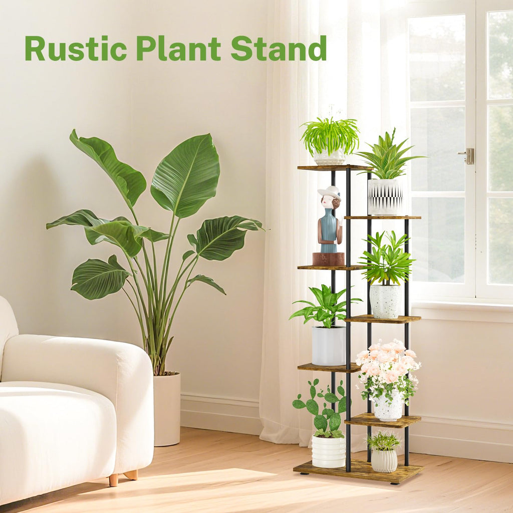iDavosic.ly Plant Stand Indoor Outdoor Set of 2,6 Tier Metal Flower Holder Shelf with Wheels and 6 Layer Tall Orchid Display Rack for Patio Porch Living Room Balcony Outdoor