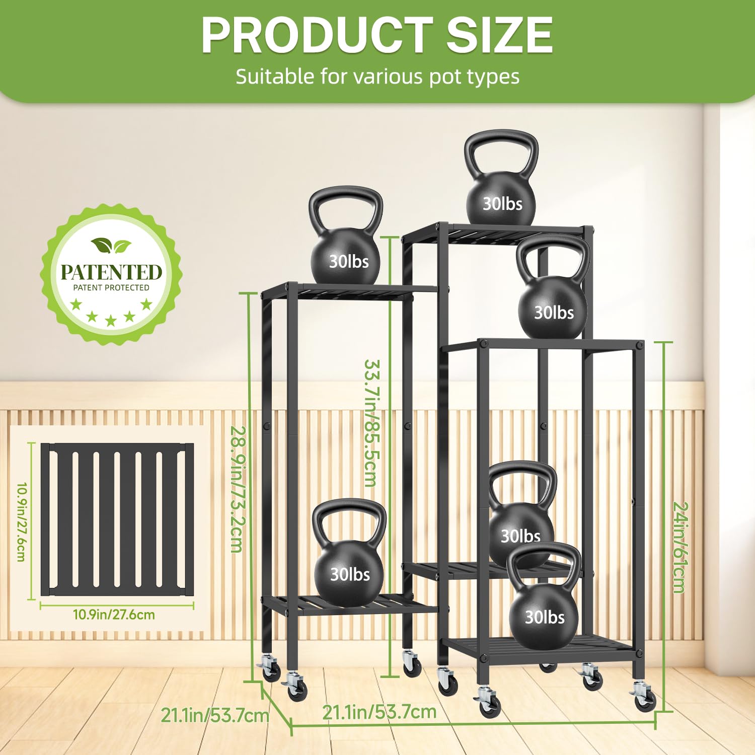 iDavosic.ly 2 Pack Plant Stand Indoor Outdoor, 6 Tier 11 Inch Wide Flower Pot Holder Shelf with Wheels and 5 Layer Foldable Metal Plastic Orchid Display Rack for Patio Garden Window Balcony, Black