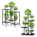 iDavosic.ly Plant Stand for Indoor Outdoor 2 Pack, 6 Tier Flower Holder Shelf with Wheels and 5 Layer Metal Plastic Tall Orchid Display Rack for Patio Porch Living Room Garden Balcony, Black