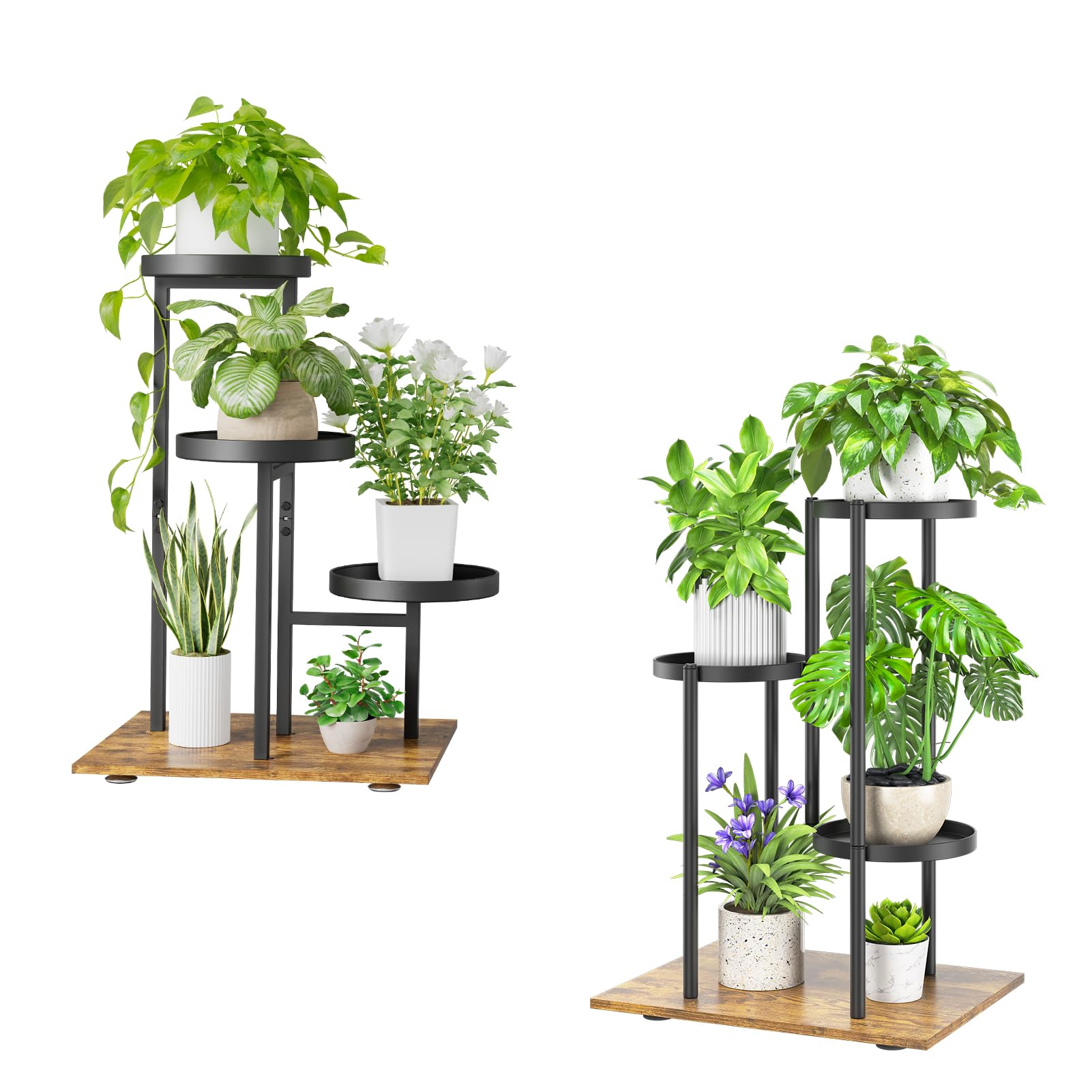 iDavosic.ly 3 Tier Plant Stand for Indoor Outdoor Set of 2, Metal Flower Pot Display Holder Shelf and Tall Corner Orchid Rack for House Patio Balcony Garden Living Room Porch, Black