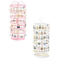 iDavosic.ly 6 Tier Rotating Earring Holder Organizer Set of 2, Metal Large Stud Storage Stand, Adjustable Plastic Dangle Hoop Display Rack Tower with Tray for Women, Pink White