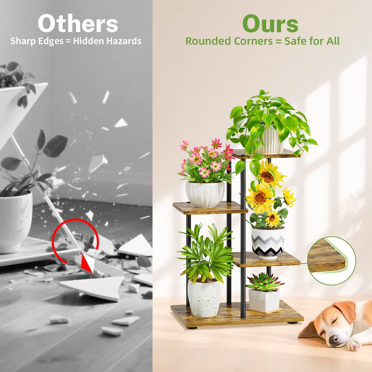 iDavosic.ly Plant Stand Indoor Outdoor Set of 2，2 Tier 30 Inch Tall Vertical Flower Heavy Duty Pot Holder Shelf and 3 Layer Corner 25 Inch Orchid Display Rack for Patio Porch Living Room Balcony Outdo