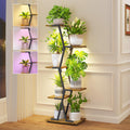 iDavosic.ly 5 Tier Indoor Plant Stand with Grow Light, Corner Tall Metal & Wood Flower Shelf, Orchid Display Rack for Living Room Balcony, Space Saving & Multifunctional Display, Black & Brown