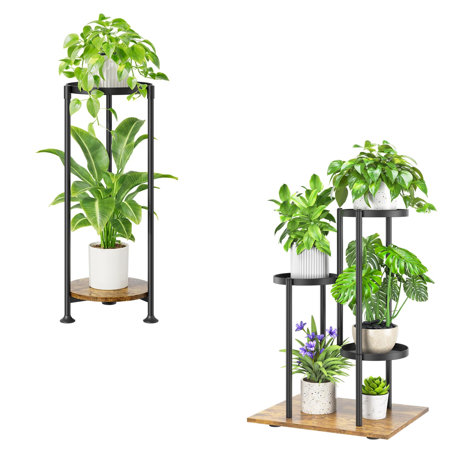 iDavosic.ly Plant Stand for Indoor Outdoor Set of 2, 30 Inch Tall Vertical Flower Pot Display Holder Shelf and 3 Layer Metal Corner Orchid Rack for House Patio Balcony Garden Living Room Porch, Black