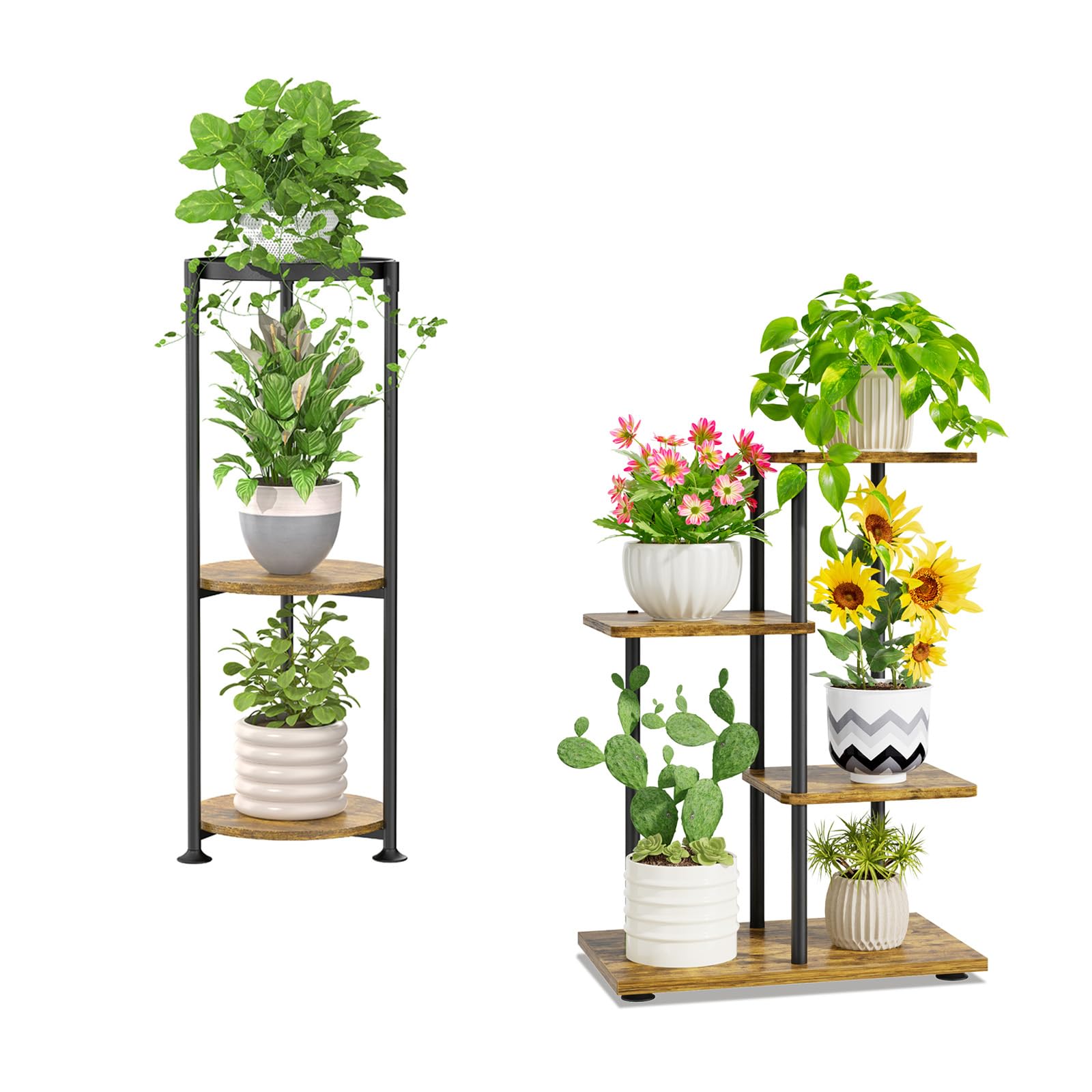 iDavosic.ly Plant Stand Indoor Outdoor Set of 2，3 Tier 34 Inch Tall Vertical Flower Heavy Duty Pot Holder Shelf and 3 Layer Corner 25 Inch Orchid Display Rack for Patio Porch Living Room Balcony Outdo