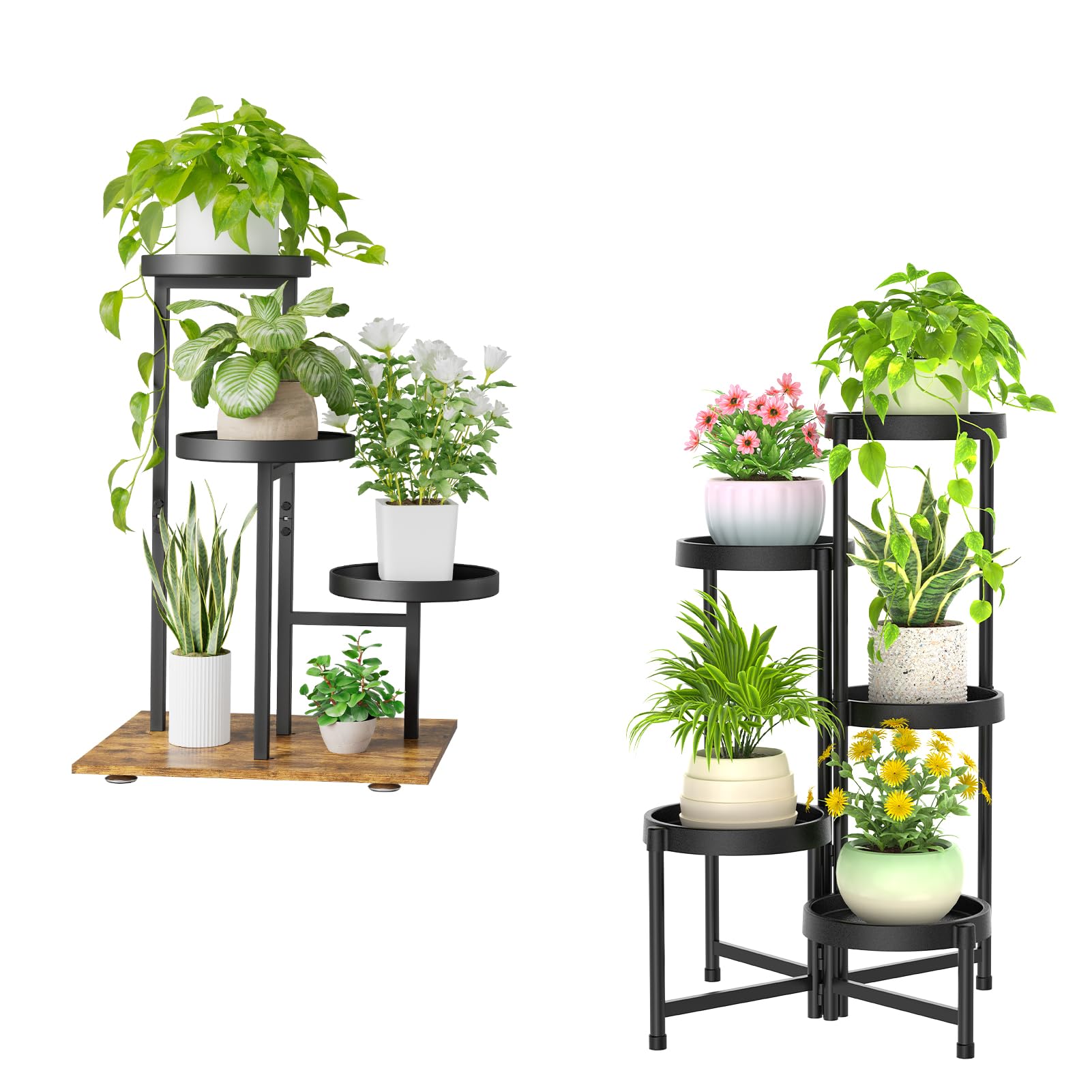 iDavosic.ly 2 Pack Plant Stand for Indoor Outdoor, 3 Tier Corner Flower Pot Holder Shelf and Foldable Metal Plastic Tall Orchid Display Rack for Patio Porch Garden Balcony Bedroom, Black