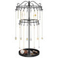 iDavosic.ly 2 Tier Rotating Necklace Organizer with Jewelry Tray, Adjustable Metal Necklace Holder with 42 Hooks, Extra Tall Bracelet Keychain Spinning Display Stand Tree Tower for Women, Black