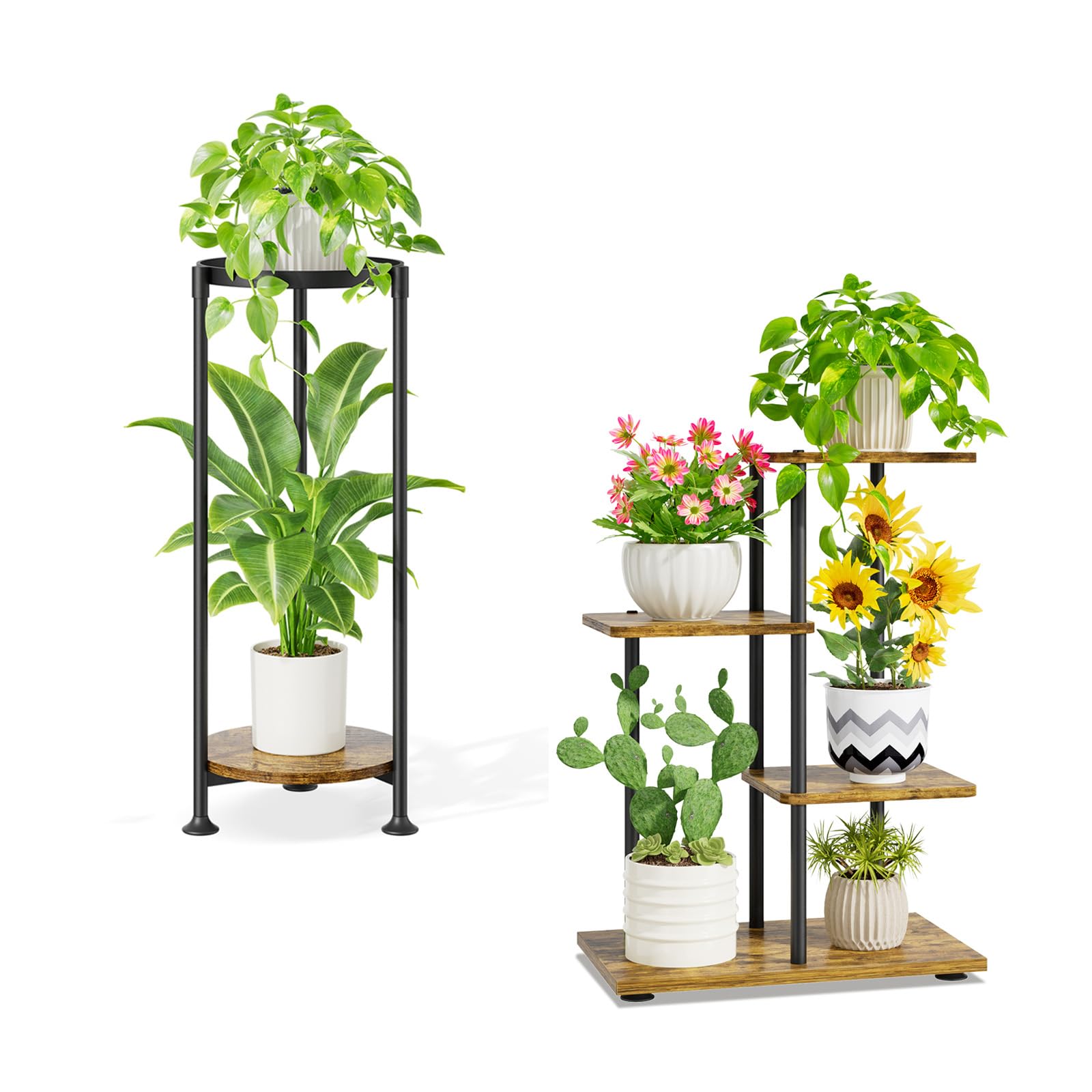 iDavosic.ly Plant Stand Indoor Outdoor Set of 2，2 Tier 30 Inch Tall Vertical Flower Heavy Duty Pot Holder Shelf and 3 Layer Corner 25 Inch Orchid Display Rack for Patio Porch Living Room Balcony Outdo